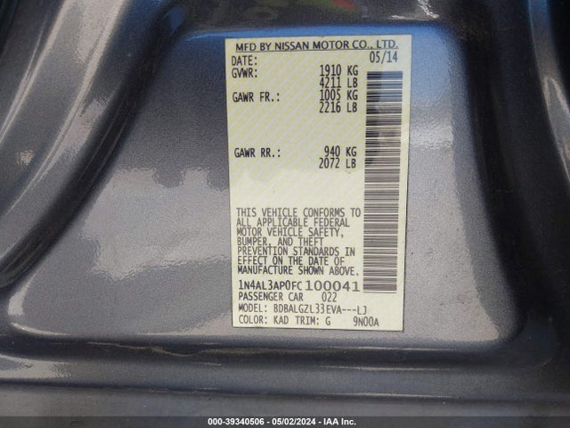 Nissan Altima 2.5 S 2015 1N4AL3AP0FC100041 Image 9