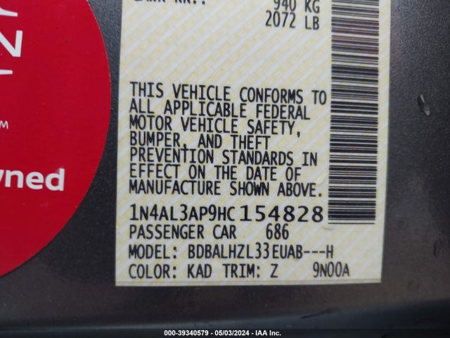 Nissan Altima 2.5 Sr 2017 1N4AL3AP9HC154828 Image 9
