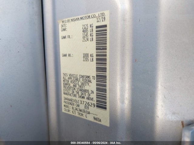 Nissan Maxima Sv Xtronic Cvt 2020 1N4AA6CV3LC372629 Image 9