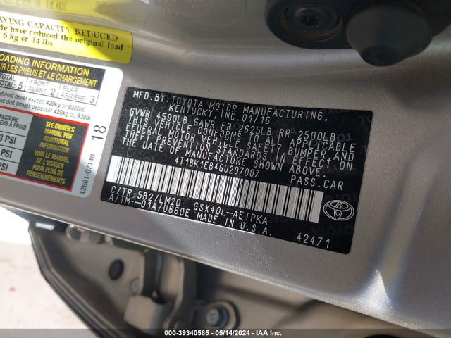 Toyota AVALON LIMITED 2016 4T1BK1EB4GU207007 Image 9