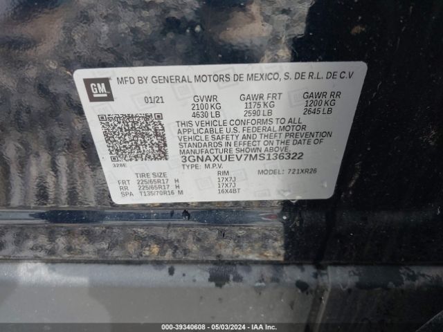 3GNAXUEV7MS136322 Chevrolet Equinox Awd Lt