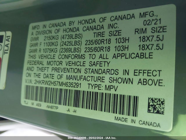 Honda Cr-v Awd Ex 2021 2HKRW2H57MH635291 Image 9