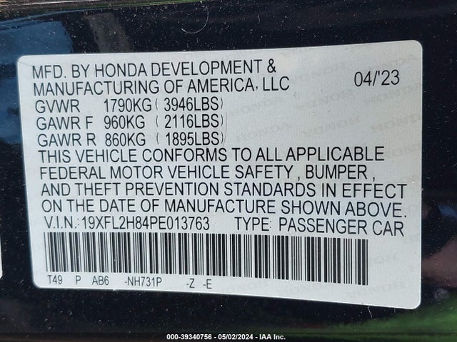 Honda Civic Sport 2023 19XFL2H84PE013763 Image 9