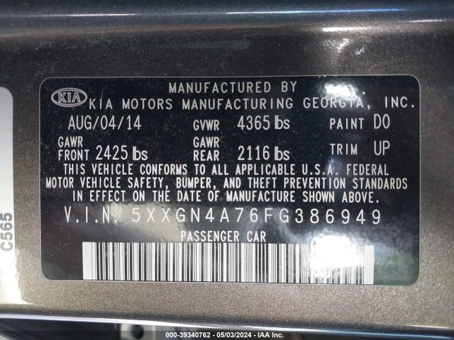 KIA OPTIMA EX 2015 5XXGN4A76FG386949 Image 9