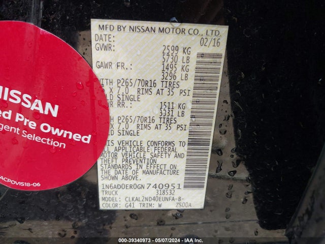 Nissan Frontier Sv 2016 1N6AD0ER0GN740951 Image 9