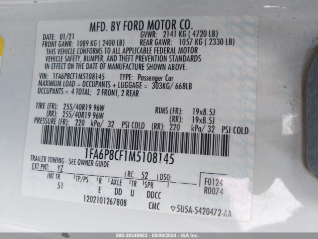 2021 FORD MUSTANG 1FA6P8CF1M5108145 Photo 8