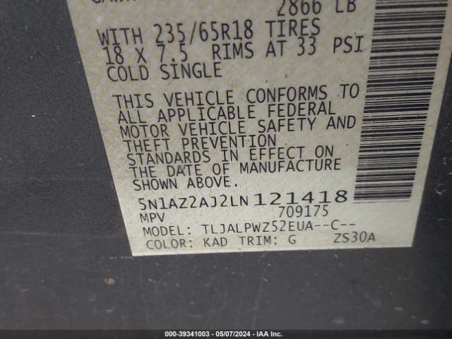 2020 NISSAN MURANO 5N1AZ2AJ2LN121418 Photo 8