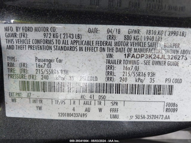 Ford FOCUS SE 2018 1FADP3K24JL326273 Image 9