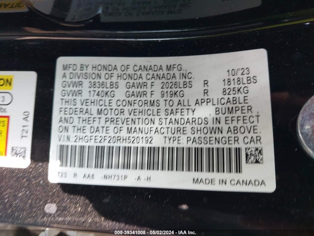 Honda Civic Lx 2024 2HGFE2F20RH520192 Image 9