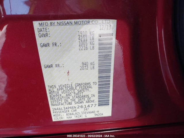 Nissan Altima 2.5 S 2014 1N4AL3AP4EN261477 Image 9