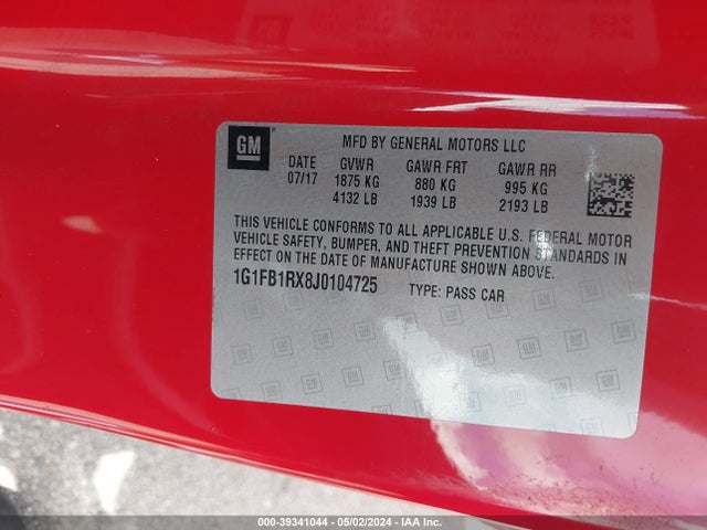 Chevrolet Camaro 1lt 2018 1G1FB1RX8J0104725 Image 9