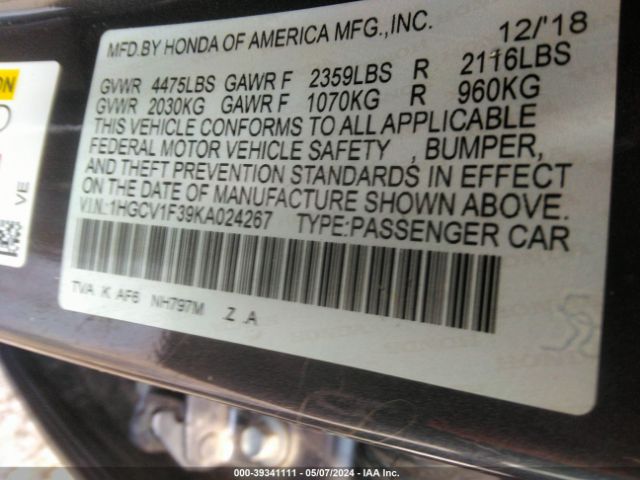 1HGCV1F39KA024267 Honda Accord Sport
