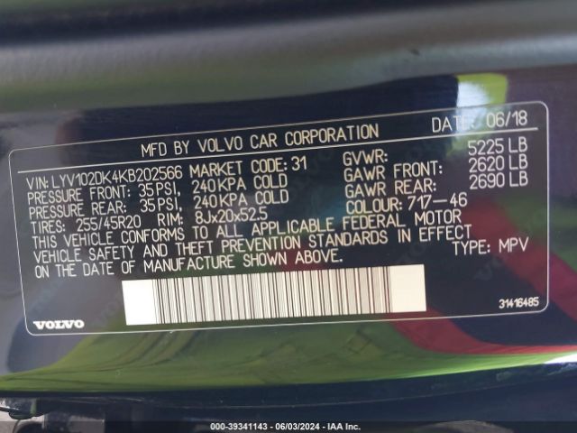 LYV102DK4KB202566 Volvo Xc60 T5 Momentum