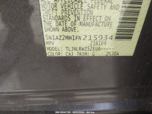 Nissan MURANO SL 2015 5N1AZ2MH1FN215934 Image 9