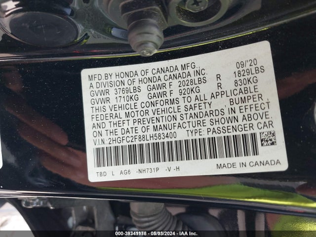 Honda Civic Sport 2020 2HGFC2F88LH583400 Image 9