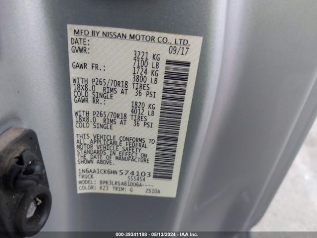1N6AA1CK6HN574103 Nissan TITAN S