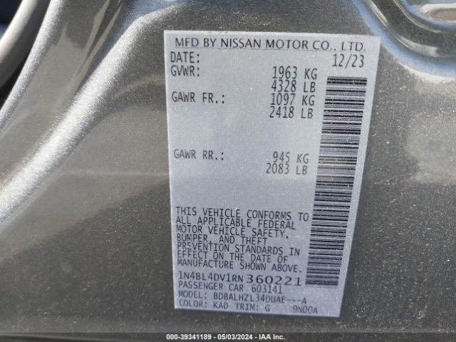1N4BL4DV1RN360221 Nissan Altima Sv Fwd