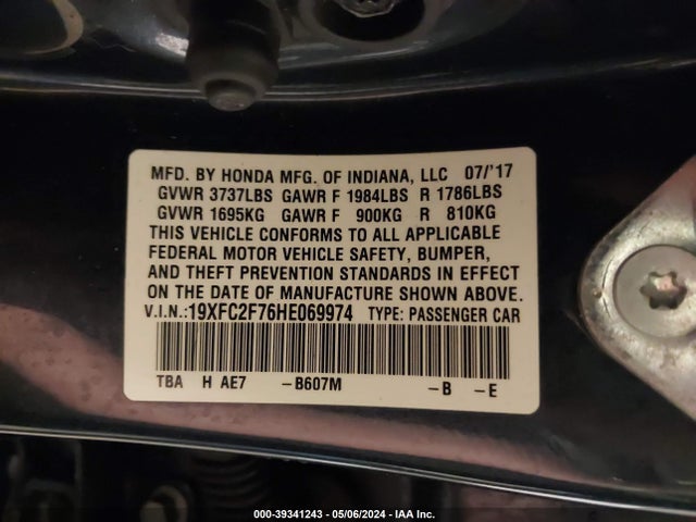 Honda CIVIC EX 2017 19XFC2F76HE069974 Image 9