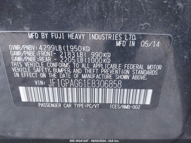 JF1GPAG61E8306858 Subaru Impreza 2.0i Limited