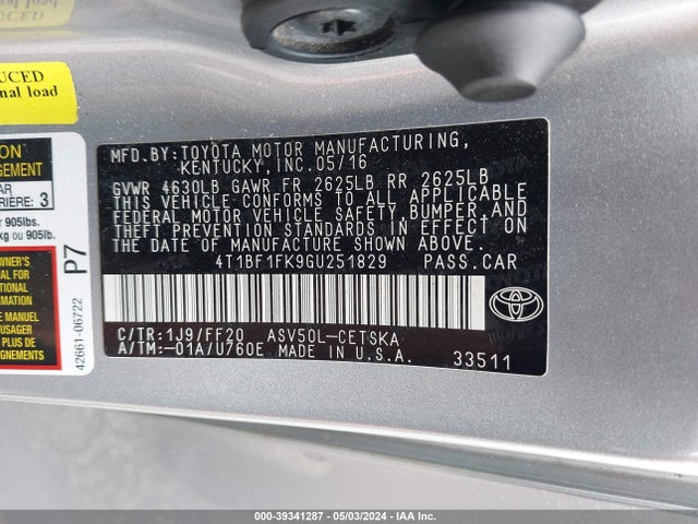 Toyota CAMRY SE 2016 4T1BF1FK9GU251829 Image 9