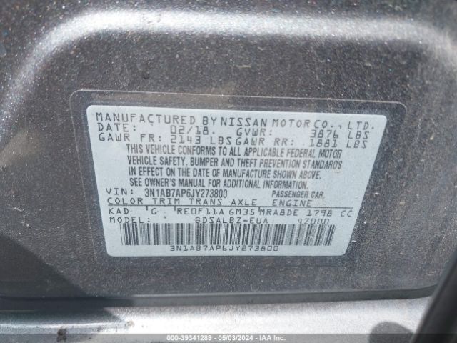 3N1AB7AP6JY273800 Nissan SENTRA S