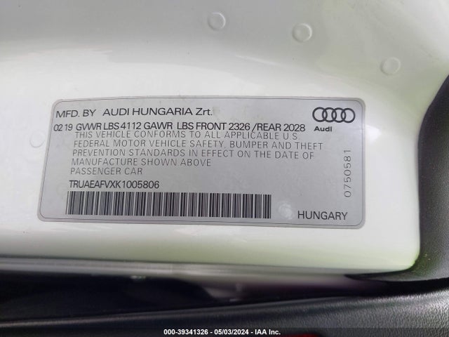 2019 AUDI TT TRUAEAFVXK1005806 Photo 8