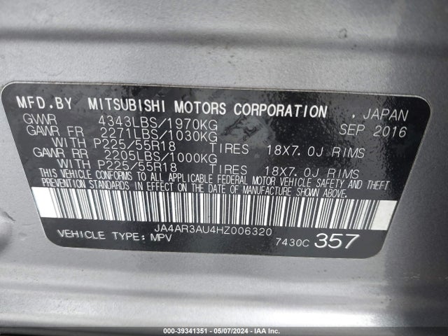 JA4AR3AU4HZ006320 Mitsubishi Outlander Sport 2.0 Es/2.0 Le