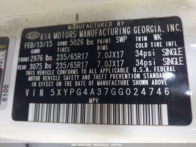 KIA Sorento 2.4l Lx 2016 5XYPG4A37GG024746 Image 9
