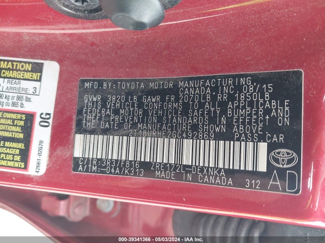 Toyota COROLLA LE 2016 2T1BURHE2GC492869 Image 9