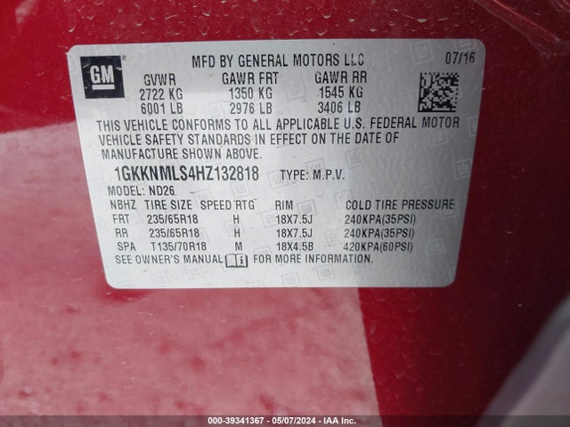 1GKKNMLS4HZ132818 GMC Acadia Slt-1