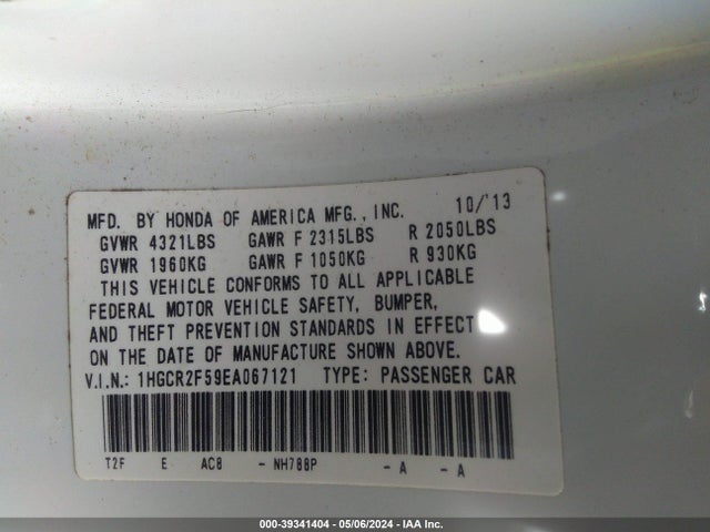 Honda Accord Sport 2014 1HGCR2F59EA067121 Image 9