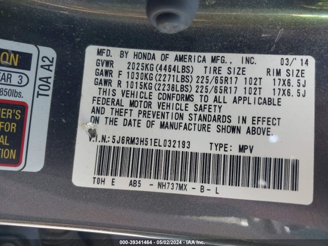 Honda CR-V EX 2014 5J6RM3H51EL032193 Image 9
