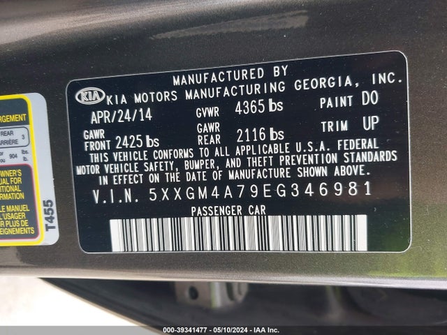 KIA Optima Lx 2014 5XXGM4A79EG346981 Image 9