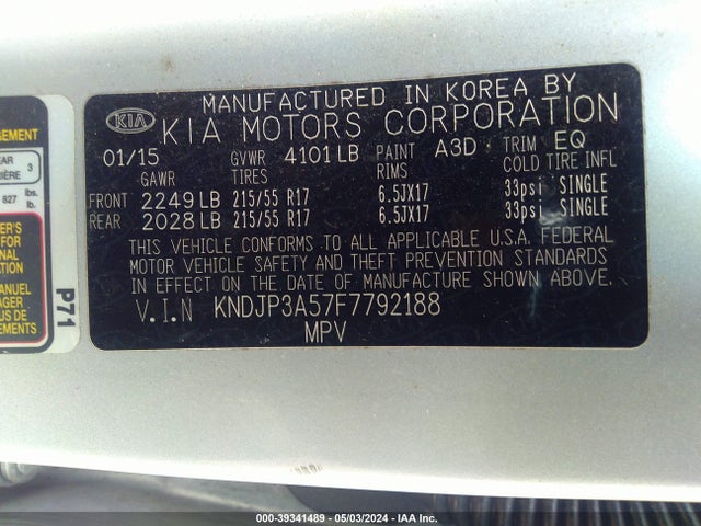 KIA SOUL + 2015 KNDJP3A57F7792188 Image 9