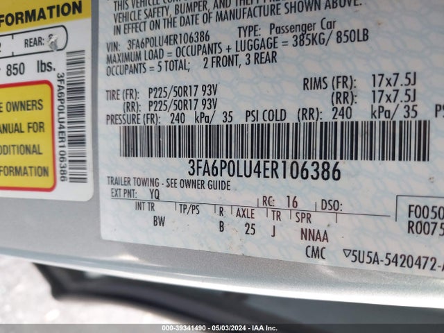 Ford Fusion Hybrid Se 2014 3FA6P0LU4ER106386 Image 9