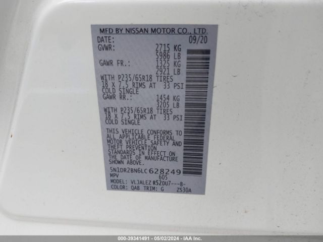 5N1DR2BN6LC628249 Nissan Pathfinder Sv 2wd