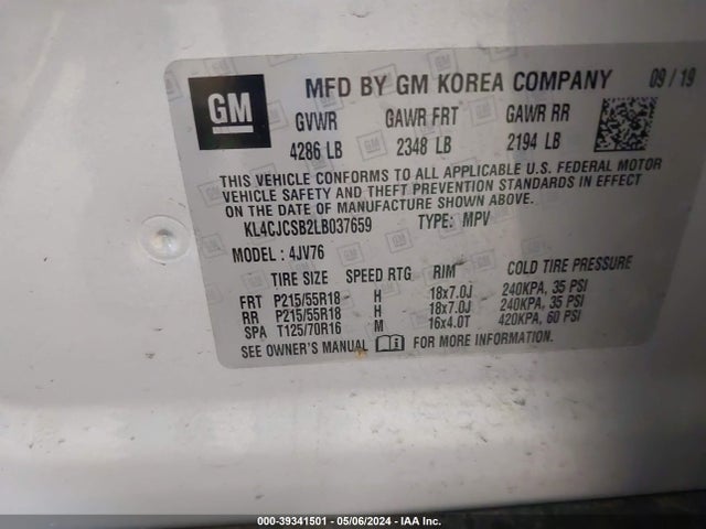 KL4CJCSB2LB037659 Buick Encore Fwd Essence