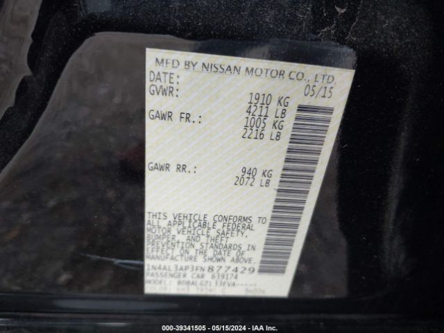 1N4AL3AP3FN877429 Nissan Altima 2.5/2.5 S/2.5 Sl/2.5 Sv