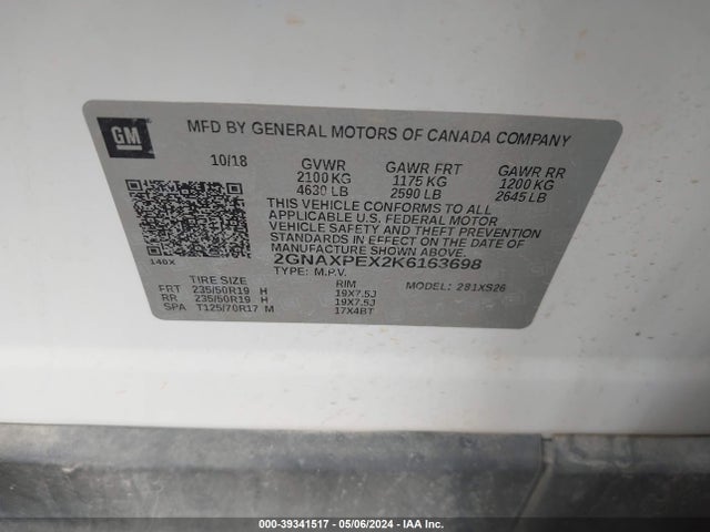 Chevrolet Equinox Premier 2019 2GNAXPEX2K6163698 Image 9