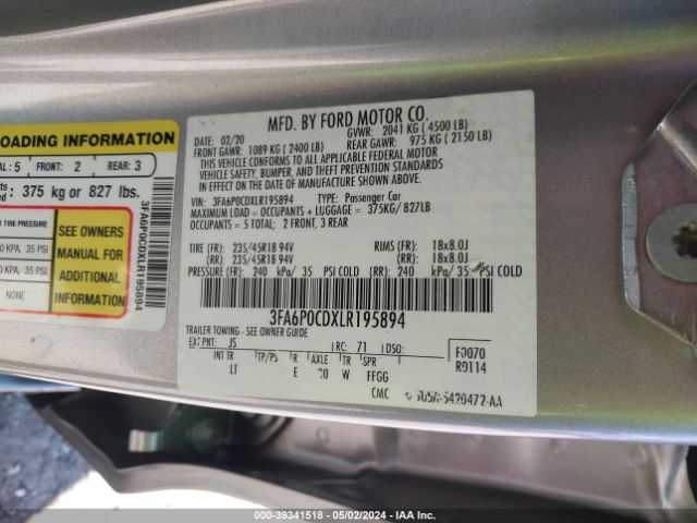 3FA6P0CDXLR195894 Ford FUSION SEL