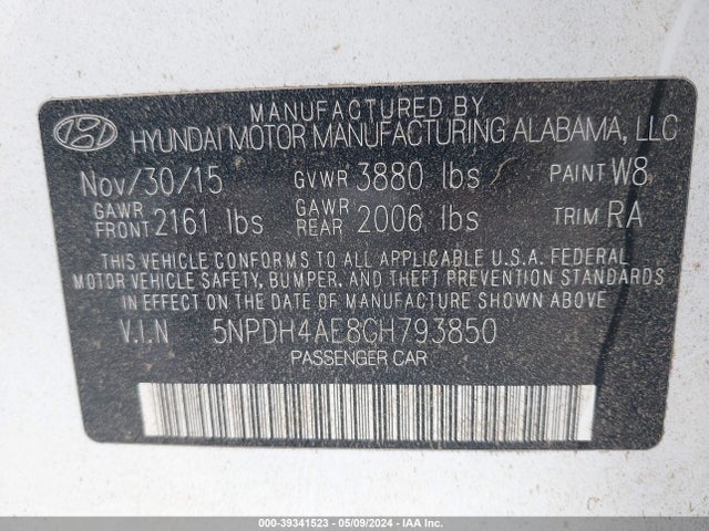 Hyundai ELANTRA SE 2016 5NPDH4AE8GH793850 Image 9