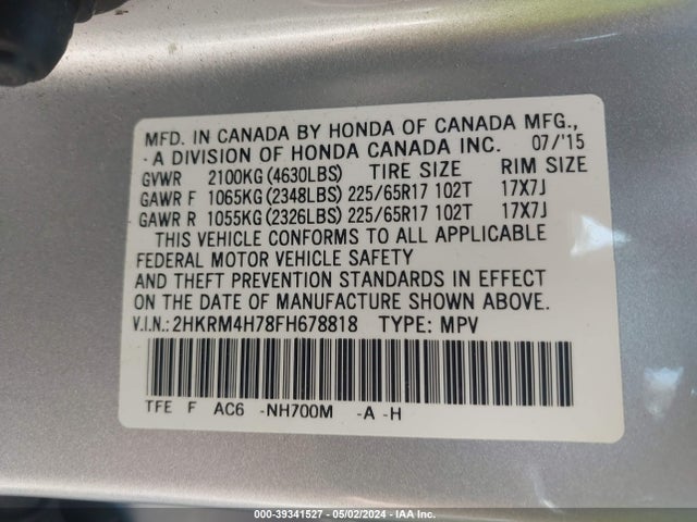 Honda Cr-v Ex-l 2015 2HKRM4H78FH678818 Image 9