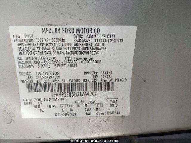 1FAHP2F85EG176490 Ford Taurus Limited