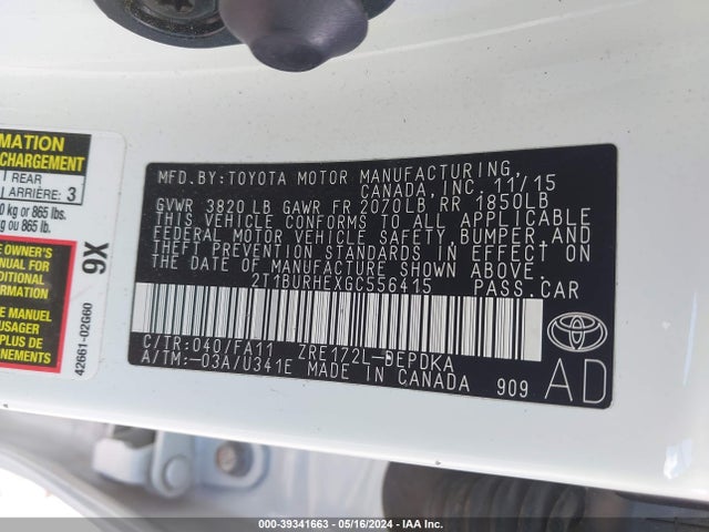 Toyota COROLLA L 2016 2T1BURHEXGC556415 Image 9