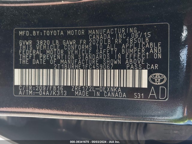 Toyota COROLLA LE 2015 2T1BURHE1FC459067 Image 9