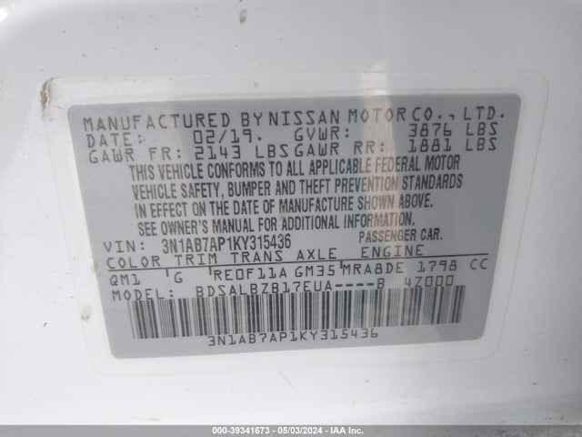 Nissan SENTRA S 2019 3N1AB7AP1KY315436 Image 9