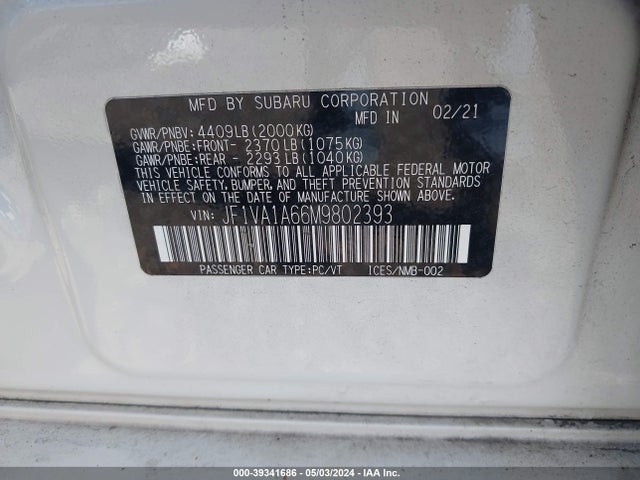 Subaru WRX 2021 JF1VA1A66M9802393 Image 9
