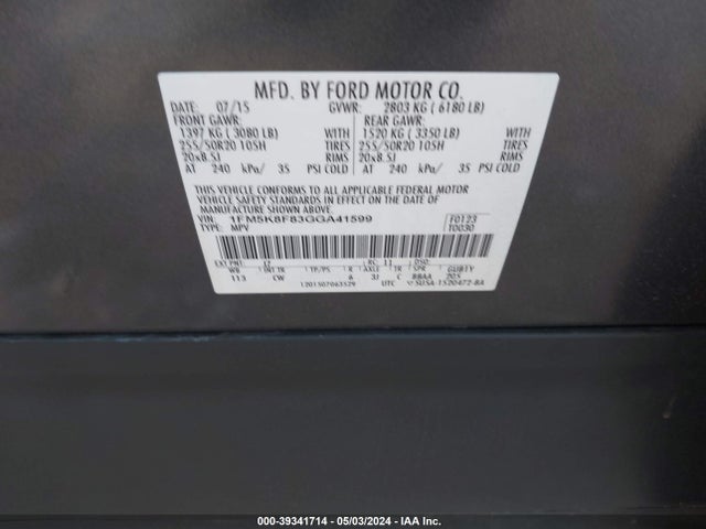 Ford Explorer Limited 2016 1FM5K8F83GGA41599 Image 9
