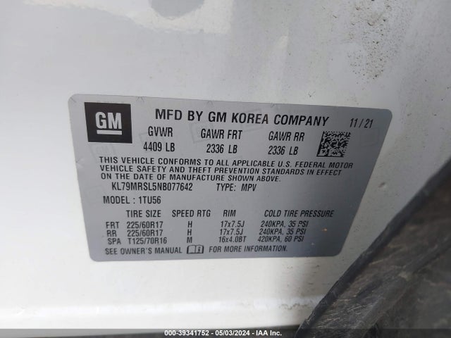 Chevrolet Trailblazer Awd Lt 2022 KL79MRSL5NB077642 Image 9