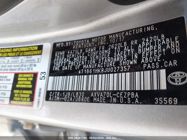 Toyota CAMRY XSE 2018 4T1B61HK8JU027357 Image 9